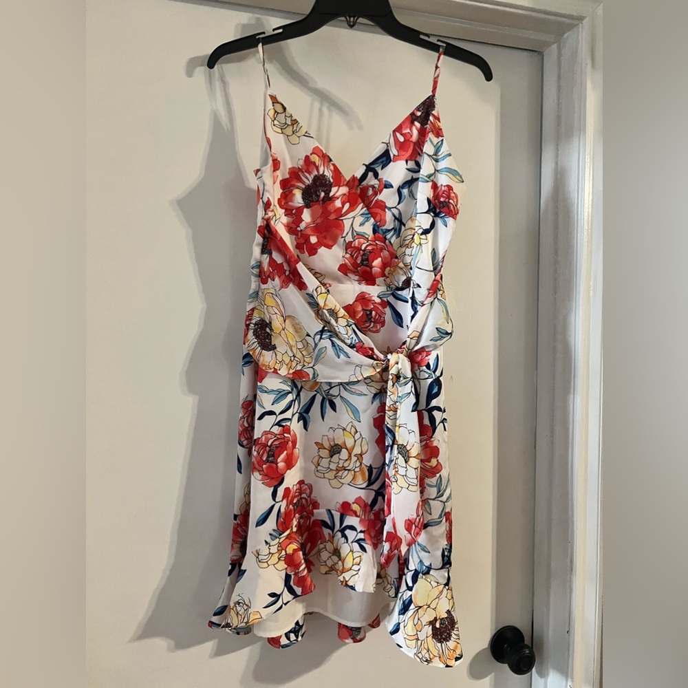 Guess White Floral Mini Dress with Red & Yellow Blooms